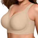 LetsJoli Bras for Women Supportive Wireless Push Up Bra Full Coverage No Underwire Seamless Plus Size for Older Women (Large, Skin)