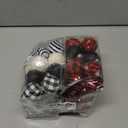 48Pcs 1.6in Christmas Balls Ornaments, Christmas Tree Hanging Ornaments, Glitter Rustic Red White Black Ball Fabric Shatterproof Ball with Hanging Rope