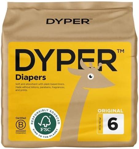 DYPER - Baby Diapers Hypoallergenic Cloth Alternative Day & Overnight Protection - Made with Plant-Based* & Honest Ingredients - Size 6 (18 Count)