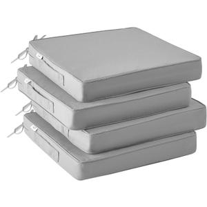 Outdoor Chair Cushions Set of 4 -Waterproof Outdoor Seat Cushions for Patio Furniture, Patio Chair Cushion with Handle and Ties, Square Out Door Chair Pads,19" x 19" x 3", Grey