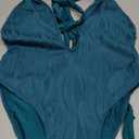 ZAFUL Women's One Piece Swimsuit Deep V Neck Ribbed Self Tie Sexy High Cut Bathing Suit Crisscross Back Swimwear (X-Large, Peacock Blue)