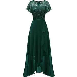 BeryLove Formal Dresses for Women 2026 Wedding Guest with Slit Cocktail Elegant Lace Long Prom Dress (Medium, Darkgreen Sequin)