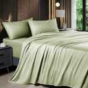 Shilucheng 4 Piece Queen Sheet Sets, Cooling Sheets, Blend Rayon Derived from Bamboo, Deep Pocket Up to 16", Breathable & Soft Bed Sheets, Hotel Silky Bedding Set, Sage Green