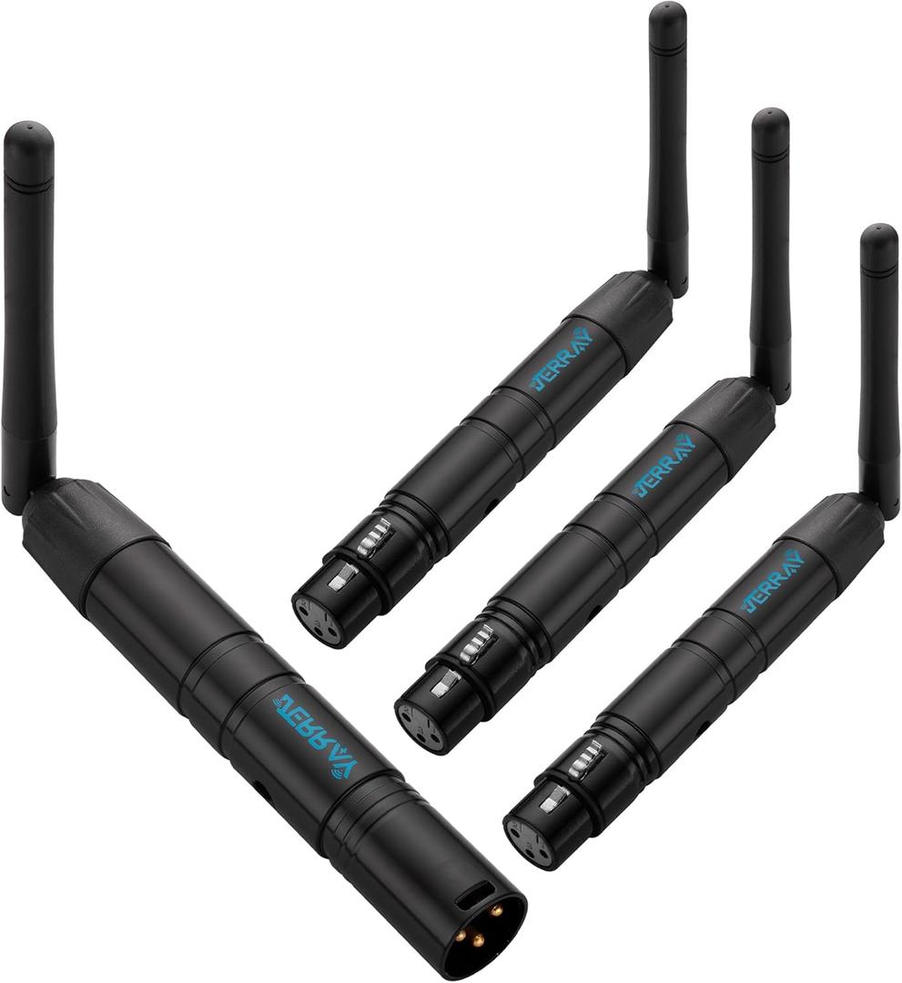 JERRAY DMX512 Wireless Transmitter and Receivers Set, 2.4G Long Range, 1 Transmitter with 3 Receivers, for Stage Lighting Control (Black)