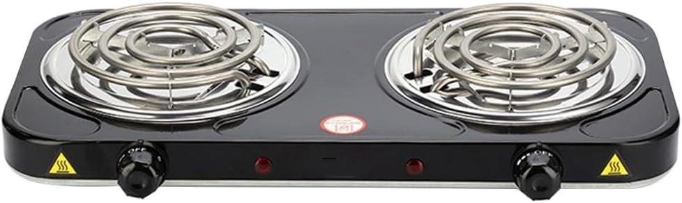 Compact and Portable Countertop Burner- Countertop Double Coiled Burner 2000 Watts Electric Hot Plate Temperature Controls, Black