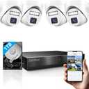 4K Security Camera System, 4pcs 2K PoE Wired Turret Cameras with Human Detection and 2 Way Talk, Color Night Vision, 8MP 4CH NVR with 1TB Hard Drive for 24-7 Local Recording, No Subscription