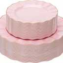 120PCS Pink Plastic Plates, Heavy Duty Disposable Party Plates with Gold Rim, Fancy 60 Dinner & 60 Dessert Plates for Parties and Wedding