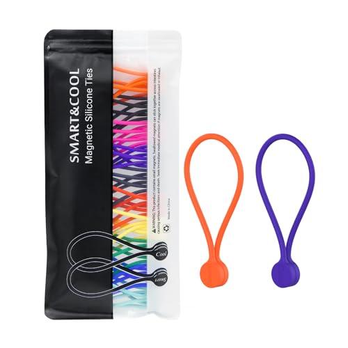 SMART&COOL Reusable Silicone Magnetic Cable Ties for Bundling and Organizing, Holding Stuff, Book Markers, Fridge Magnets, Assorted Color, 7.16'' (30-Pack, Multi)