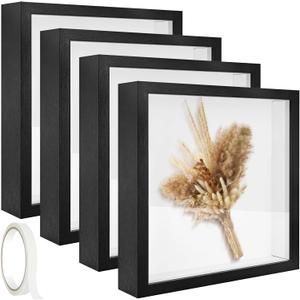 4 Pack 12x12 Shadow Box Frame, Wood Deep Large Shadow Box Display Case with Plexiglass Window, 3D Picture Frame for Graduation Memorabilia, Dried Flowers, DIY Craft, Wedding Memories Photos Baby Items
