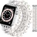 JR.DM Beaded Bracelet Bands for women Compatible with Apple Watch  41/40/38/42mm(S10/11)-S Fashion Cute Dressy Stretchy Handmade Strap for iWatch Series (Pearl White)