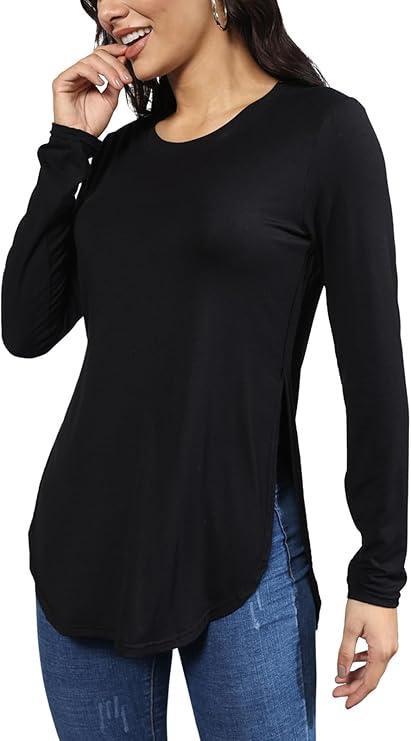 EKAMO Womens T Shirts Tunic Long Sleeve Crew Neck Side Slit Shirt Loose Casual Tunic Tops T Shirt Tees, Size XL EKAMO Womens T Shirts Tunic Long Sleeve Crew Neck Side Slit Shirt Loose Casual Tunic Tops T Shirt Tees, Size XL