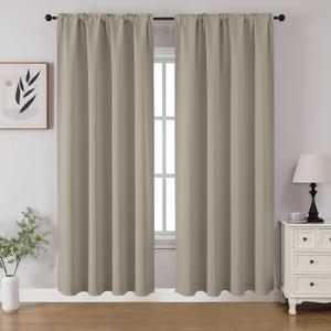 CUCRAF Light Beige Blackout Curtains 72 inch Length 2 Panels Set, Rod Pocket Room Darkening Drapes for Bedroom Living Room, Insulated Thermal Light Blocking Window Curtain (W52 x L72 Inch)