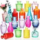 20 Pcs Bud Vases Bulk Colored Small Vintage Glass Vases for Centerpieces Mini Flower Bottles for Wedding Home Table Decoration Floral Arrangements (Many Colors)