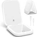 WOBSION Rechargeable 5X Magnification LED Travel Makeup Mirror,Dimmable Portable Compact Mirror for Pocket,Purses and Handbag,Gift,White