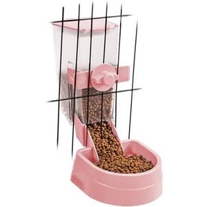 Oncpcare 1L Hanging Small Animal Feeder with Lid Rabbit Feed Box, Automatic Guinea Pig Food Feeder, Great for Rabbits, Ferrets, Cats, Birds and Other Small Animals (Pink)