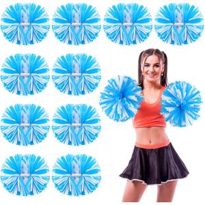 WILLBOND 12pcs Cheerleading Pom Poms Bulk Metallic Foil Cheerleader with Baton Handle Plastic Ring Cheerleader Pompoms for Spirit Game Sports Dance Cheering Squad Soccer (Blue and White)