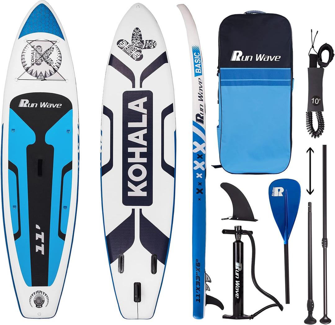Inflatable Stand Up Paddle Board 11'33''6''(6'' Thick) Non-Slip Deck with Premium SUP Accessories | Wide Stance, Bottom Fins for Surfing Control | Youth Adults Beginner (Kohala Blue)