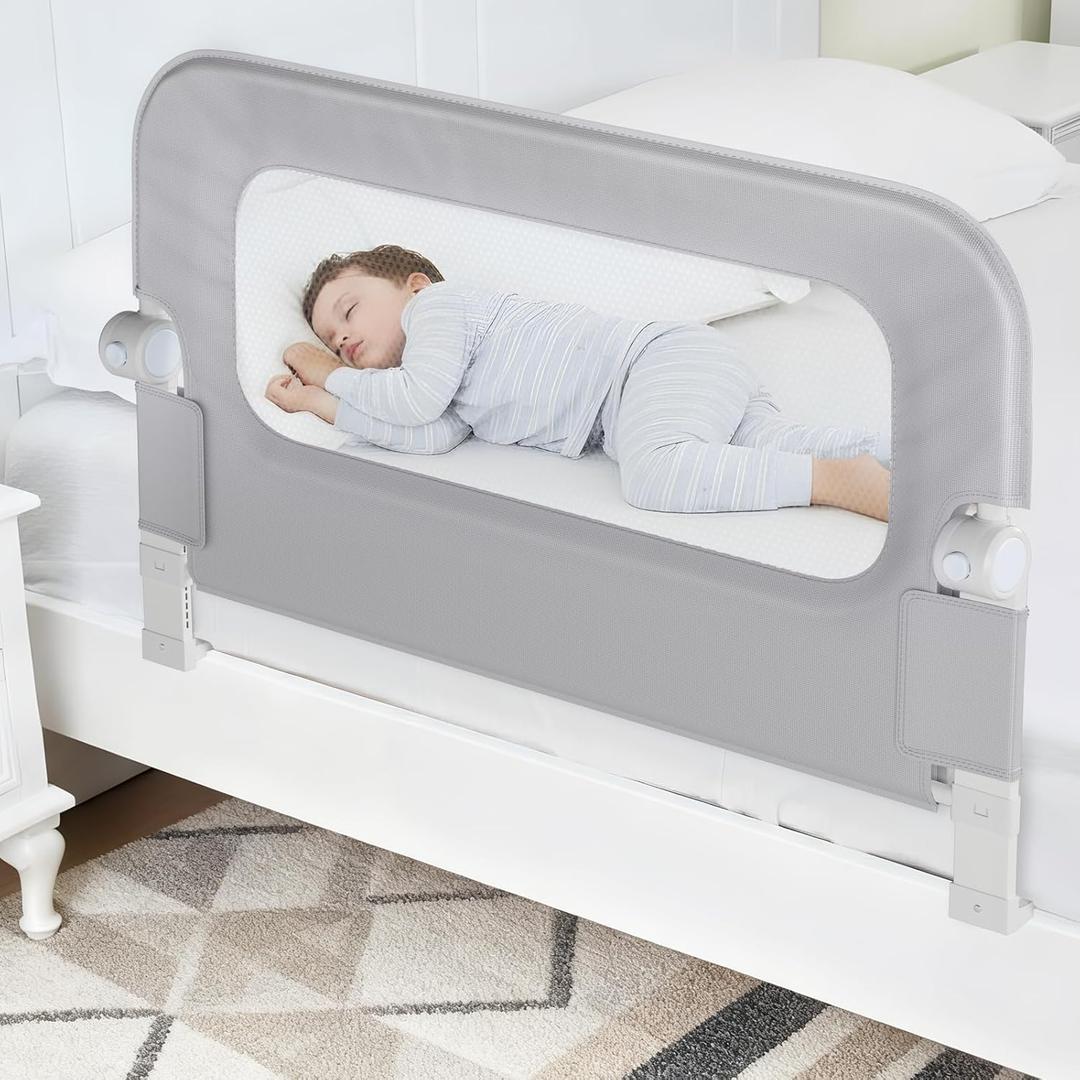 NUTIKAS Baby Bed Rail Guard for Toddlers - 35.1" Toddler Bed Side Rails for Crib, Twin, Full, Queen Bunk Size Bed Swing Down Bedrail Extral Tall Child Safety Side Railing Guards for Kids (36 Inch, Grey)