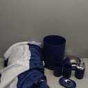 Clara Clark Bathroom Set - Navy Bathroom Accessories Set, 20PC Bathroom Accessory Set, Shower Curtain Set with Liner, Toothbrush Holder, Soap Dispenser, Soap Dish, Toilet Brush Holder, and Trash Can