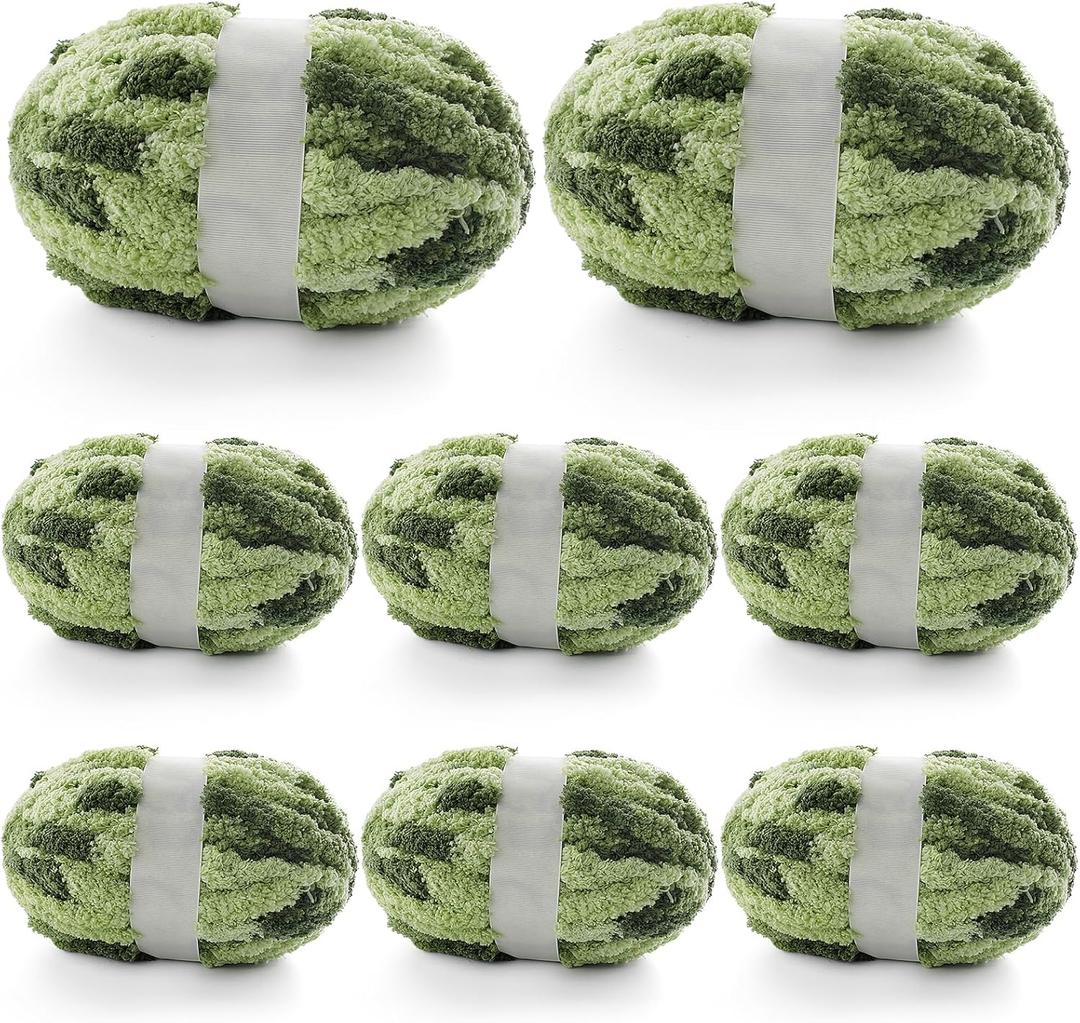 8 Pcs Chunky Yarn for Hand Knitting - Chunky Chenille Yarn for Crocheting - Fluffy Yarn for Crochet - Jumbo Yarn for Hand Knitting 227 yds 61.6 oz of Super Bulky Yarn (Dark Green-Sage Green)
