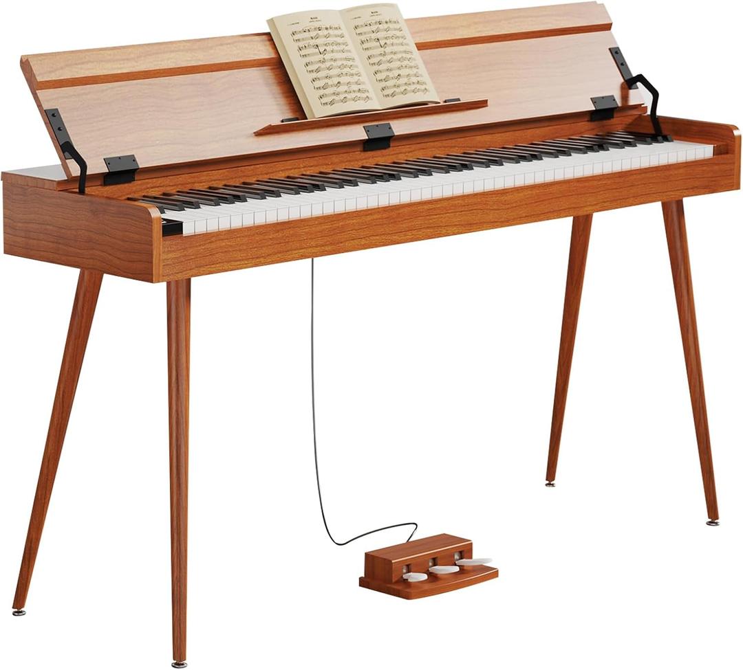 Digital Piano 88 Key Weighted Keyboard,Full-Size Desk Progressive Hammer-Action Electric Piano For Beginners, With Sheet Music Stand, Pedal,Power Adapter, Headphone Mode, Usb-Midi (Brown)