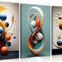3pcs Modern Abstract Canvas Wall art Three-Dimensional Geometric Spheres Wall Decor Pictures Minimalist Medieval Posters Prints for Living Room Bedroom Office Home decorate Prepare to hang
