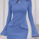 PRETTYGARDEN Womens Fall Long Sleeve Mini Dress 2025 Trendy Boat Neck Bodycon Knit Elegant Short Party Formal Dresses (Blue, L)