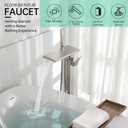 Hoimpro Floor Mount Bathtub Faucet Freestanding Waterfall Tub Filler, Brushed Nickel Single Handle High Flow Shower Faucets Mixer Bathroom Tub Faucets with 2 Function Hand Shower Wand