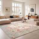 Goideal Pale Pink Rug for Girls Room, 8x10 Floral Washable Area Rug Non Slip, Boho Low Pile Carpet with Rubber Backing for Bedroom Living Room Bathroom Playroom Nursery Office
