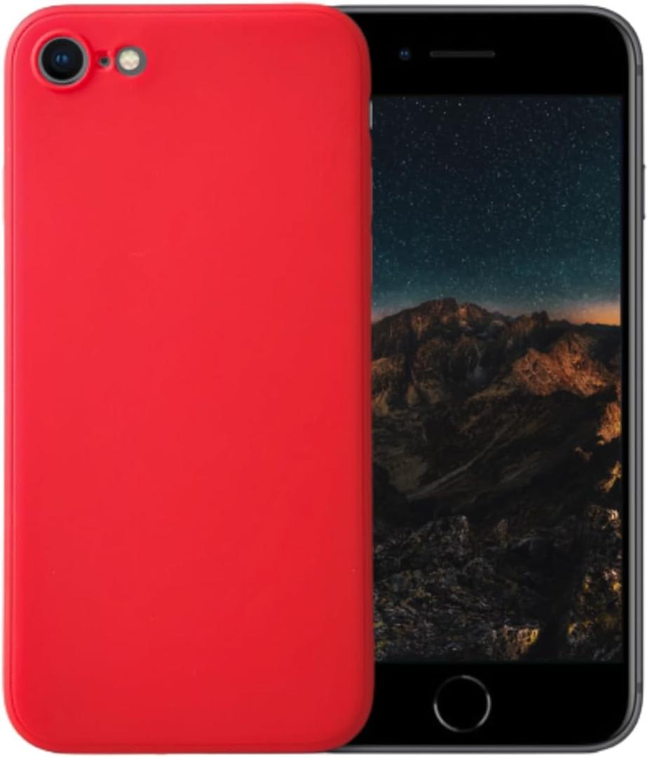 Compatible with iPhone 7 or iPhone 8 Soft Liquid Silicone Gel Cell Phone Mobile Basic Back case Cover casing funda para (Red)