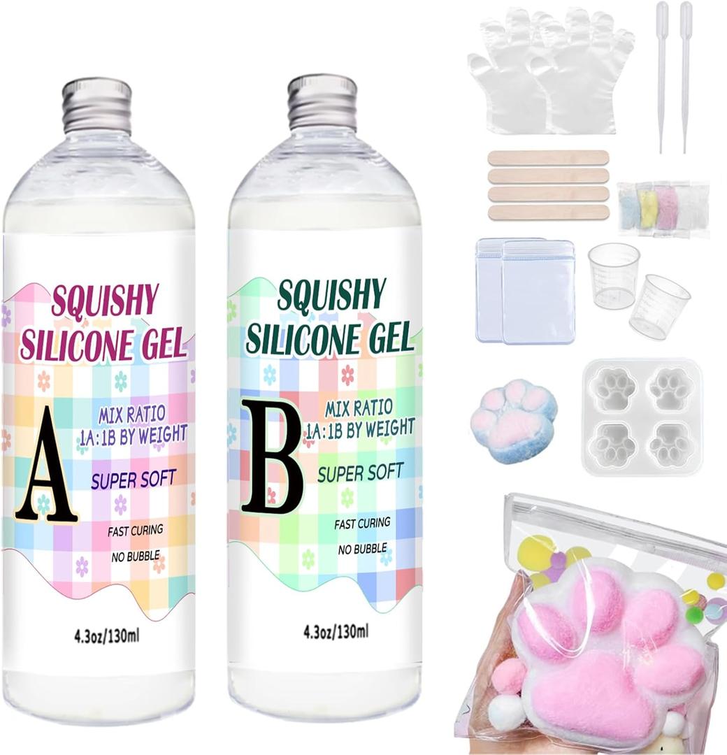 OOTDART Taba Squishy Kit, Complete DIY Silicone Rubber Set with Cats Paw Mold, Ideal for Various Creative Crafts and Stress Relief (8.6, Ounces)