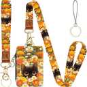 Cute cat Hidden Among The Flowers 2-in-1 ID Badge Holder & Lanyard Wallet for Teachers,Nurse,Professionals-Cute Zippered Coin Pouch,Removable Wristlet & Neck Lanyard,5 Card Slots Stylish Work