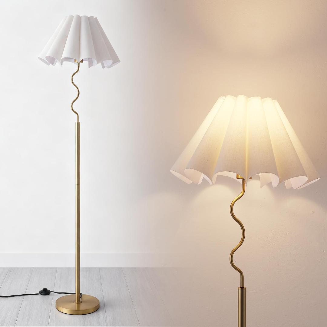 EOEYYOYB Modern Floor Lamp with 3 Color Temperatures, Foot Switch Standing Lamps for Living Room,Tall LED Standing Lamps for Living Room, Bedroom, Office, Beige Linen Shade, 9W Bulb Included, Gold