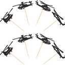 2 x Ercadio 24 Pack Helicopter Cupcake Toppers Black Glitter Aircraft Cupcake Picks Plane Cupcake Toppers for Airplane Theme Party Birthday Baby Shower Cake Decor Supplies