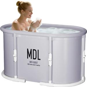 Portable Bathtub, Foldable Bathtub No Installation, Freestanding Shower Bathtubs with Cushion, Collapsible SPA Soaking Bath Tub, Hot & Ice Bath Tub for Indoor Outdoor (Light Gray)