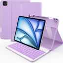 Keyboard Case for iPad Air 11 inch (M3/M2, 2025/2024)/ iPad Pro 11 inch (1st, 2nd, 3rd, 4th Gen)/ iPad Air 5th 4th Generation, 7 Colors Backlit Detachable Wireless Keyboard Cover with Pencil Holder (Purple)