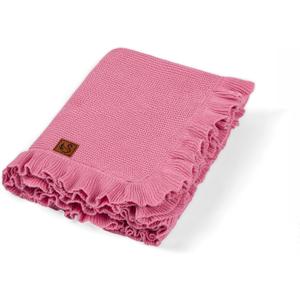 Ruffle Knit Blanket for Baby - 100% Luxury Soft Cotton Knit Warm Cozy Cuddle Stroller Crib Blanket for Newborns, Infants, & Toddlers (Rose Pink)