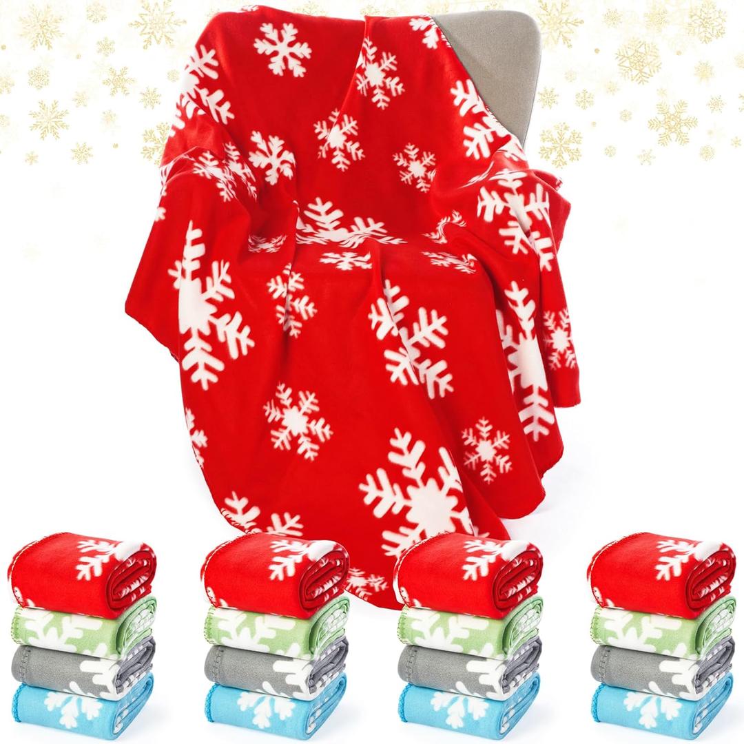 12 Pcs Christmas Snowflake Throw Blankets Bulk 50 x 60 Inch Xmas Winter Holiday Soft Cozy Fleece Blanket for Home Bedding Couch Chair and Homeless Gift Theme Home Decor (Multicolor)