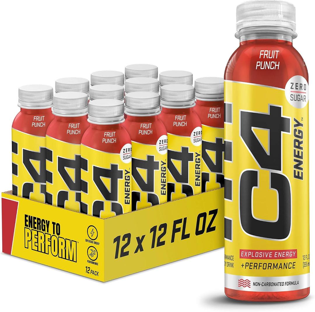 C4 Energy Non-Carbonated Zero Sugar Energy Drink, Pre Workout Drink + Beta Alanine, Fruit Punch, 12 Fl Oz (Pack of 12) (EXP 01/01/27)