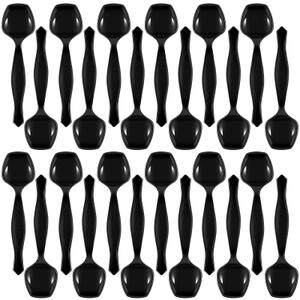 6 x Teenyyou 24 Pcs Disposable Serving Spoons Black Plastic Spoons 8.46 x 2.36 Inch Large Catering Serving Utensils for Holiday Wedding Birthday Party Buffet Restaurant Supplies