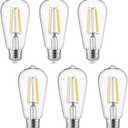 Vintage LED Edison Bulbs, 6W, Equivalent 60W, High Brightness Cool White 4000K, ST58 Antique LED Filament Bulbs with 90+ CRI, E26 Medium Base, Dimmable, Clear Glass, Pack of 6