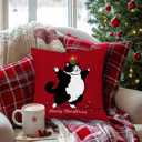2 x Black and White Fat Cat Christmas Pillow Covers 18x18, Tuxedo Cat Gifts, Cats Lover Gifts, Red Merry Christmas Decorative Throw Pillow Covers for Bedroom Living Room Home (Color 21)