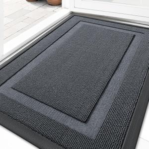 OLANLY Front Door Mat Indoor Outdoor Entrance, Waterproof All-Season, All-Weather Doormat, Sturdy Natural Rubber, Low Profile, Easy Clean Patio Porch Entryway Mat, 33x21, Charcoal Gray