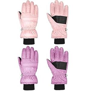 2 Pairs Kids Ski Gloves Waterproof Winter Mittens Warm Full Finger Gloves Snow Gloves for Children (Pink and Violet, 1 - 3 Years)