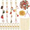 Tondiamo 266 Pieces Christmas DIY Gold Keychain Making Kit Bat Christmas Tree Santa Charm Jewelry Making Snowflakes Stocking Ornaments Bulk for Key Ring Art Adults Women Bag Gift (Red)