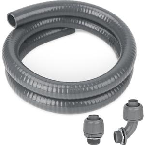 Electrical Conduit Kit 3/4'' 4FT Grey Electrical AC Whip Kit, Liquid-Tight Flexible Electrical Conduit with 90 Degree and Straight Connector Fittings