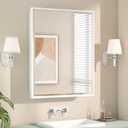 Keonjinn 24 x 30 White Bathroom Medicine Cabinets with Mirror Recessed or Surface Wall-Mounted Aluminum Alloy Metal Framed Beveled Bathroom Mirror, Large Single Door Farmhouse Storage Cabinet Mirror