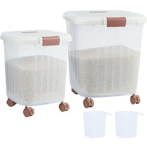 30 LB+50 LB Airtight Flour Rice Storage Container, Large Dry Food Storage Container Bin with Wheel, For Rice | Grain | Pet Food | Flour, 2 Count(Clear) (30LB+50LB)