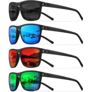 STORYCOAST Polarized Sunglasses for Men Women Classic Square Sports Fishing Running Golf Sun Glasses UV Protection (4pack-black+red+blue+green)