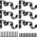 Double Curtain Rod Bracket,6 Pack Metal Curtain Rod Holders for Wall,Sturdy Curtain Rod Brackets for 1 Inch Curtain Rod,Black Wall Mounted Curtain Rod Hooks for Bedroom Living Room Patio